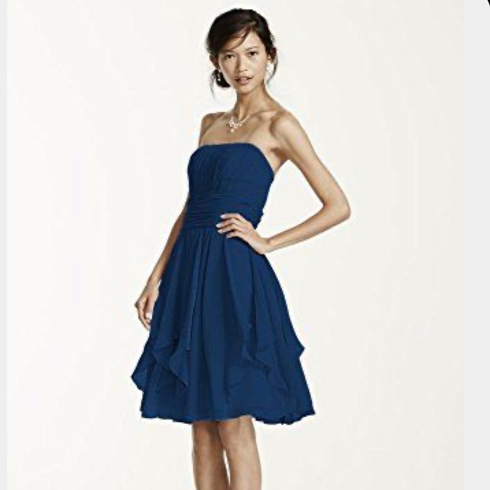 David’s Bridal Strapless Chiffon‎ Marine Dress 6 Cocktail Dress